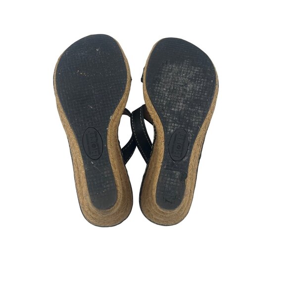 Born Women's Black Wedge Sandals Size 6 Leather Upper Espadrille - Picture 5 of 6